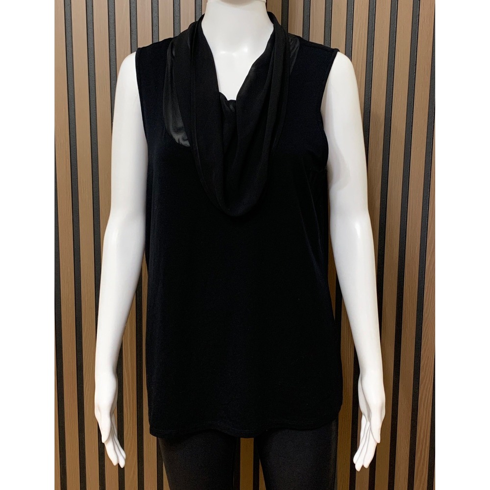 Coldwater Creek Women's Black Sleeveless Cowl Neck Mesh Bow Back Top L 14-16